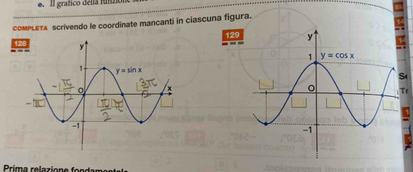 .Il grafico della funzióno
coMPLETA scrivendo le coordinate mancanti in ciascuna figura.
14
129
128
S(
Tr
Prima rel z i o