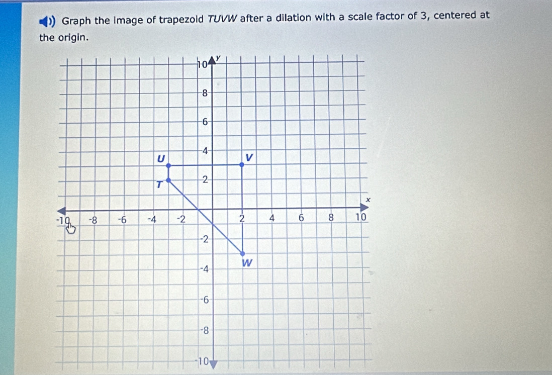 Graph the image of trapezoid TUVW after a dilation with a scale factor of 3, centered at