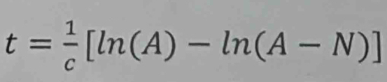 t= 1/c [ln (A)-ln (A-N)]