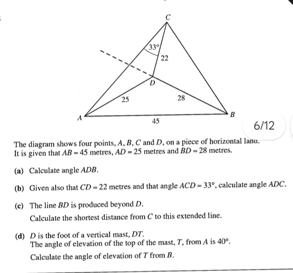 Solved: 6/12 The diagram shows four points, A, B, C and D, on a piece ...