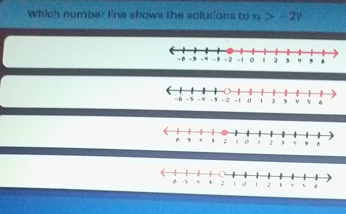 Which number line shows the solutions to n>-2p