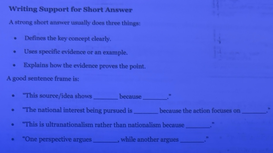 Solved: Writing Support for Short Answer A strong short answer usually ...