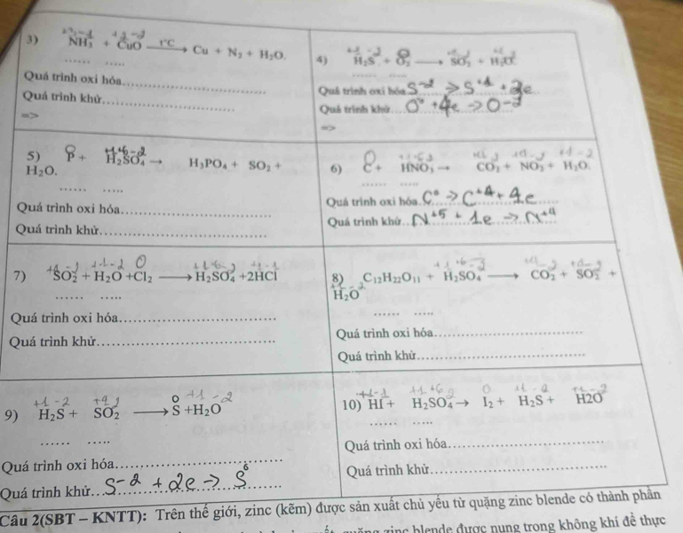 Qu
Qu
9)
Quá
Quá
Câu 2(SBT - KNTT): Trên thế giới, zinc (kẽm) được sản n
ing blende được nụng trong không khí đê thực