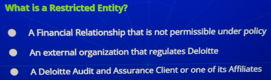 Solved: What is a Restricted Entity? A Financial Relationship that is ...