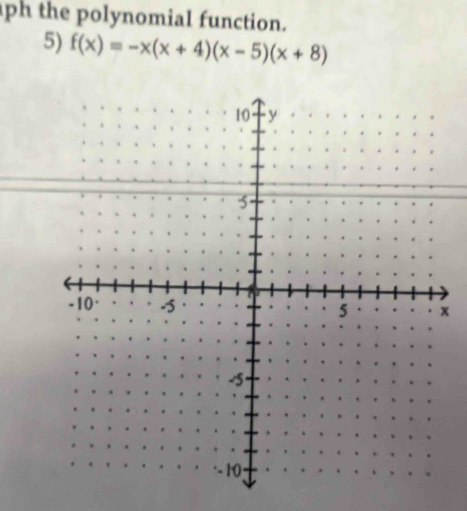 ph the polynomial function. 
5) f(x)=-x(x+4)(x-5)(x+8)
x