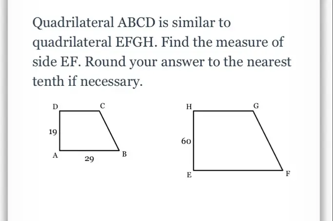 Solved: Quadrilateral ABCD is similar to quadrilateral EFGH. Find the ...