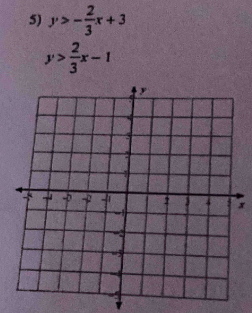 y>- 2/3 x+3
y> 2/3 x-1
x