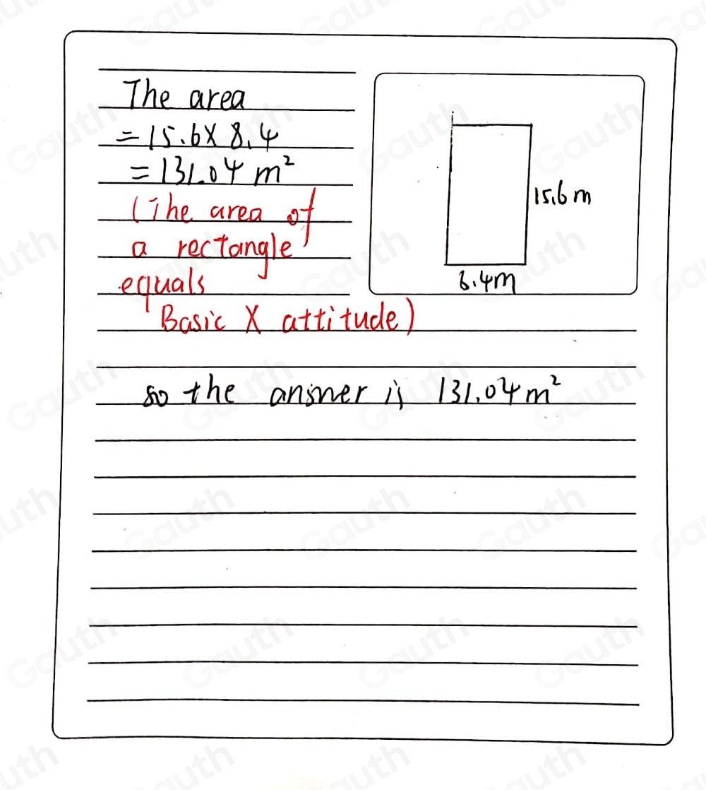 Solved: Find the area of a rectangle whose base is 8.4 m and whose ...