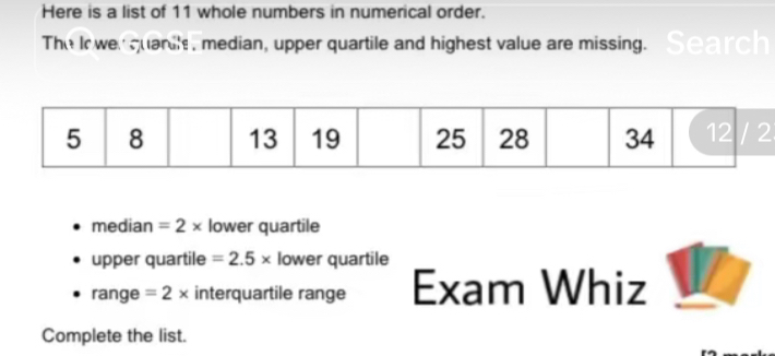 Solved: Here is a list of 11 whole numbers in numerical order. The lowe ...