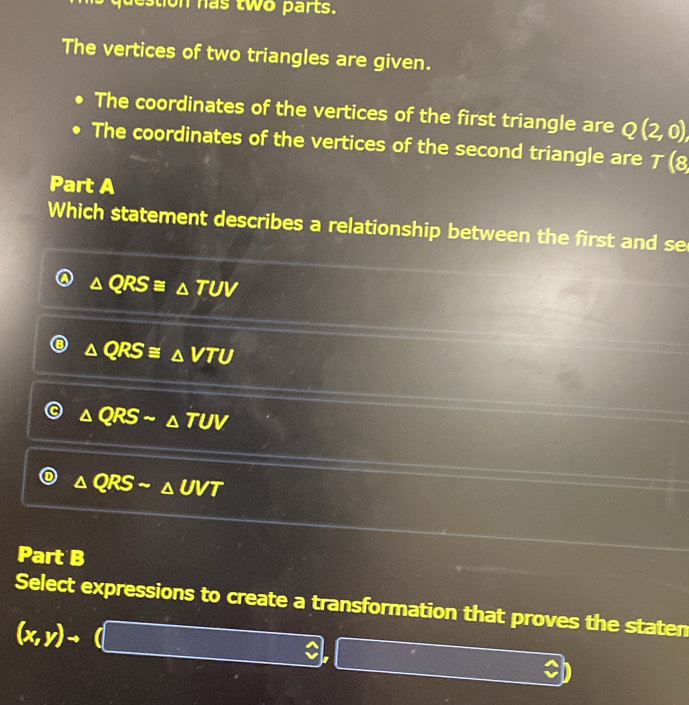 Solved: destion has two parts. The vertices of two triangles are given ...