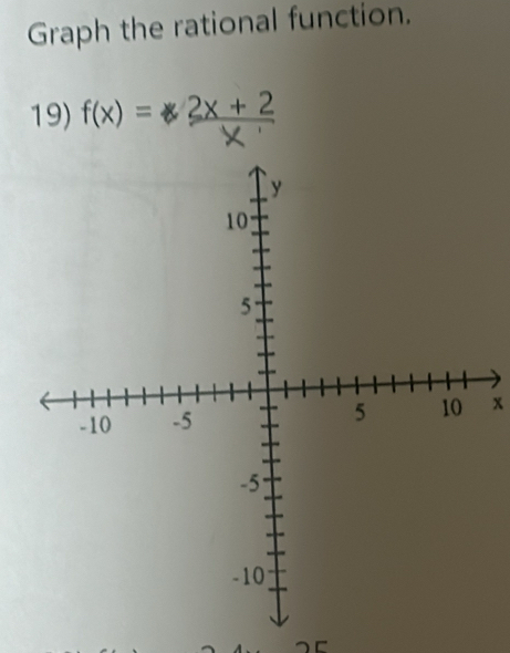 Graph the rational function. 
19) f(x)= (2x+2)/x 
x