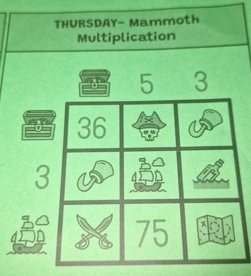 THURSDAY- Mammoth 
Multiplication
5 3
36
3