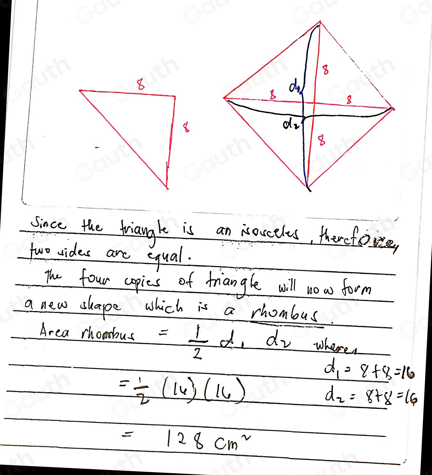 Solved: An isosceles triangle is shown below. 4 copies of this triangle ...