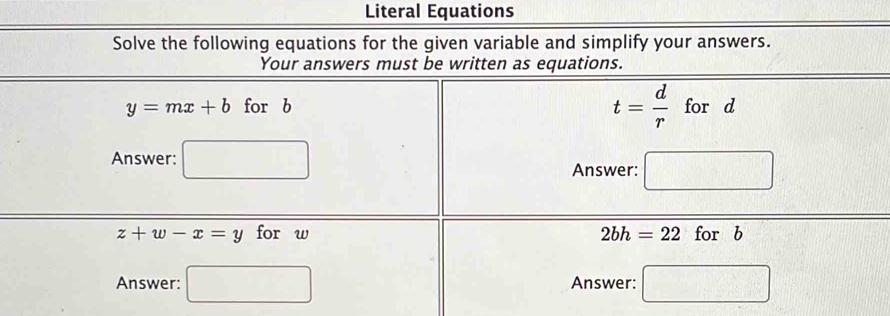 Literal Equations