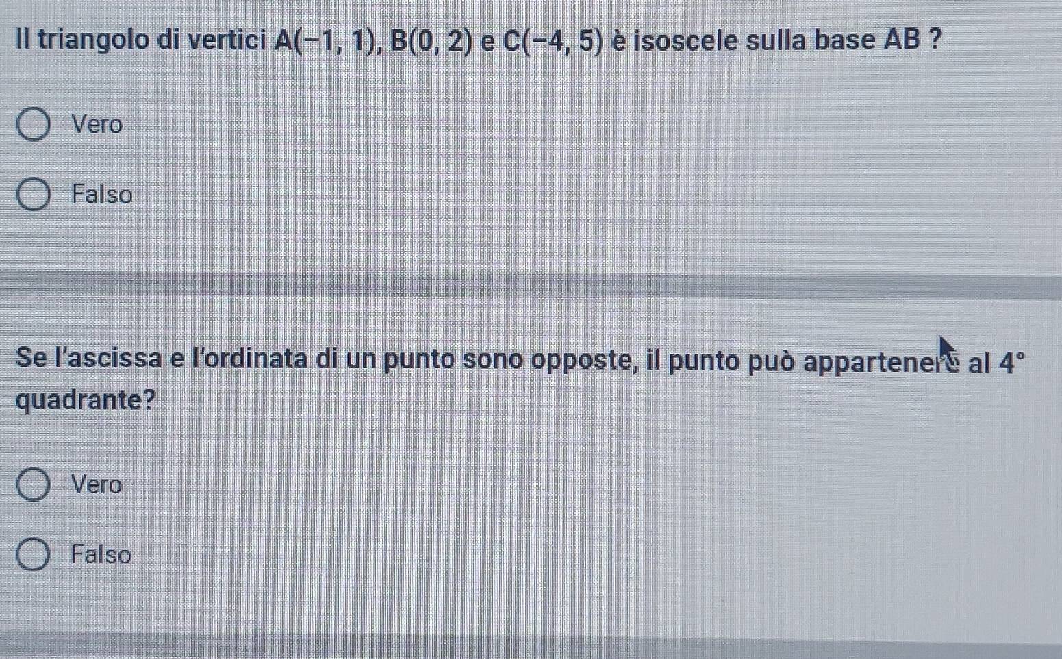 Risolto:II triangolo di vertici A(-1,1), B(0,2) e C(-4,5) è isoscele ...