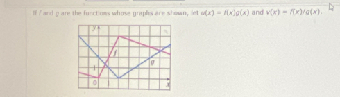 If f and g are the functions whose graphs are shown, let u(x)=f(x)g(x) and v(x)=f(x)/g(x).