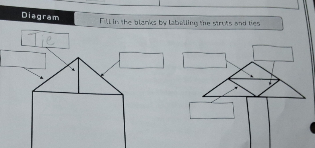 Diagram 
Fill in the blanks by labelling the struts and ties