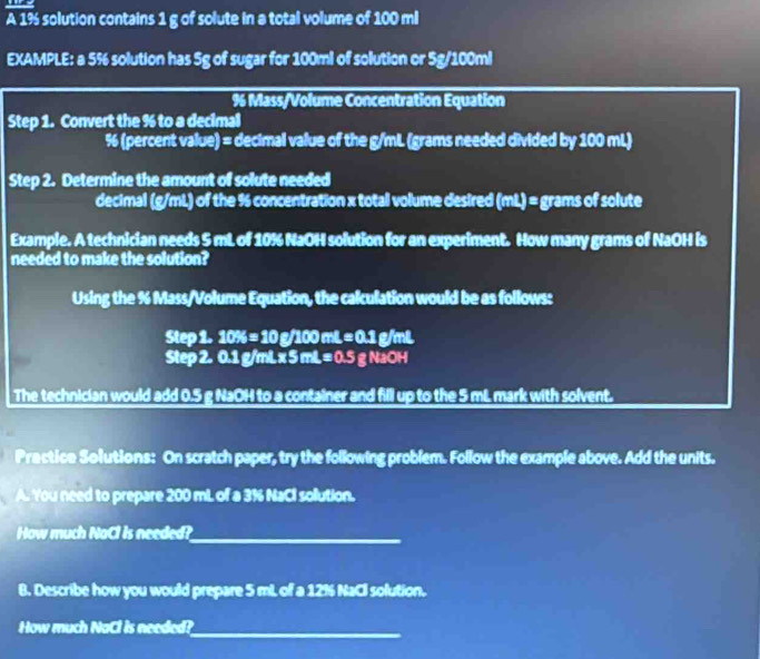 Solved: A 1% solution contains 1 g of solute in a total volume of 100 ...