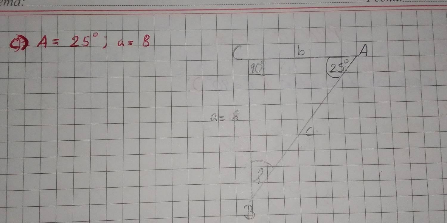 A=25°;a=8