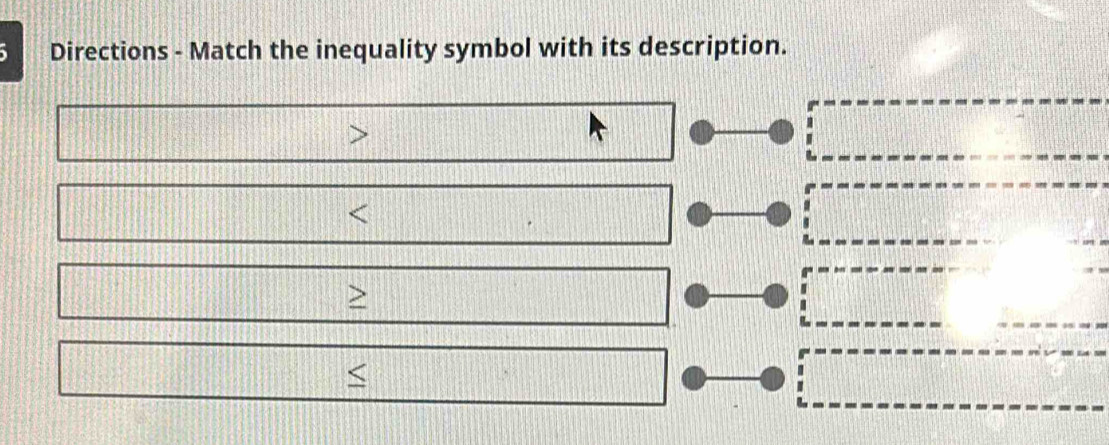 Directions - Match the inequality symbol with its description.