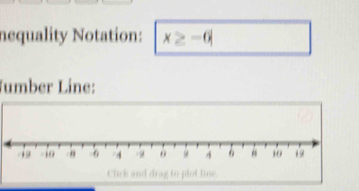 nequality Notation: x≥ -6|
Jumber Line: