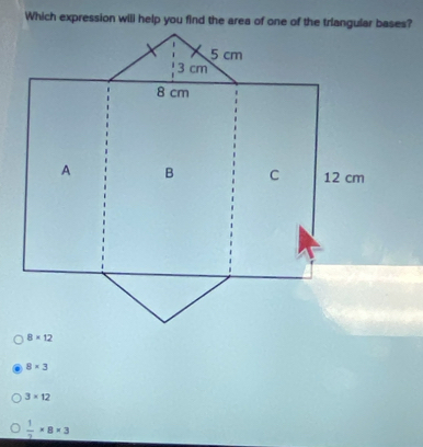 8* 3
3=12
 1/2 * 8* 3