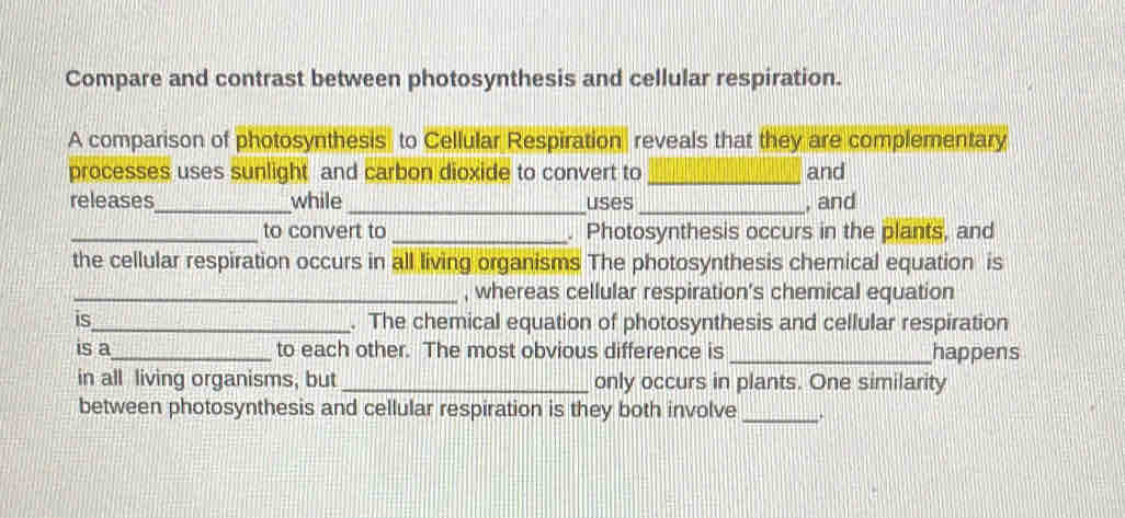 Solved: Compare and contrast between photosynthesis and cellular ...