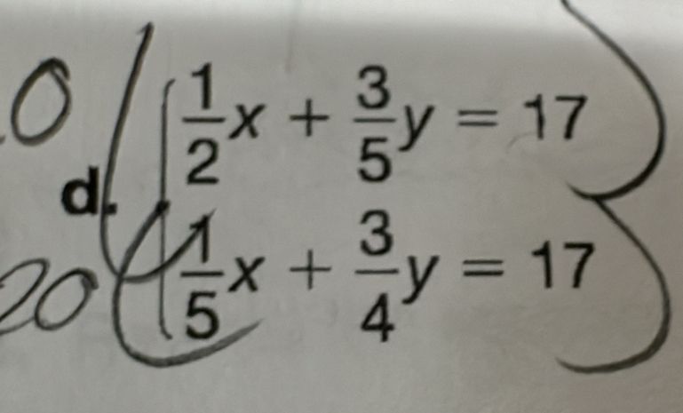  1/5 x+ 3/4 y=17