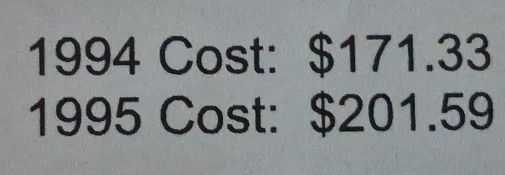 1994 Cost: $171.33
1995 Cost: $201.59