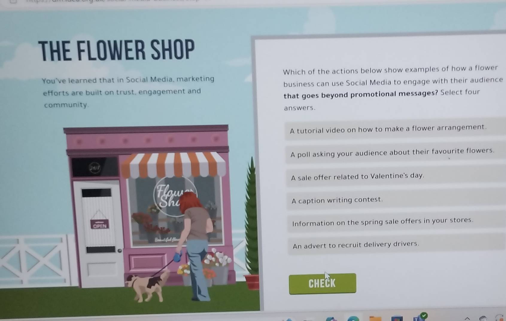 Solved: THE FLOWER SHOP Which of the actions below show examples of how ...
