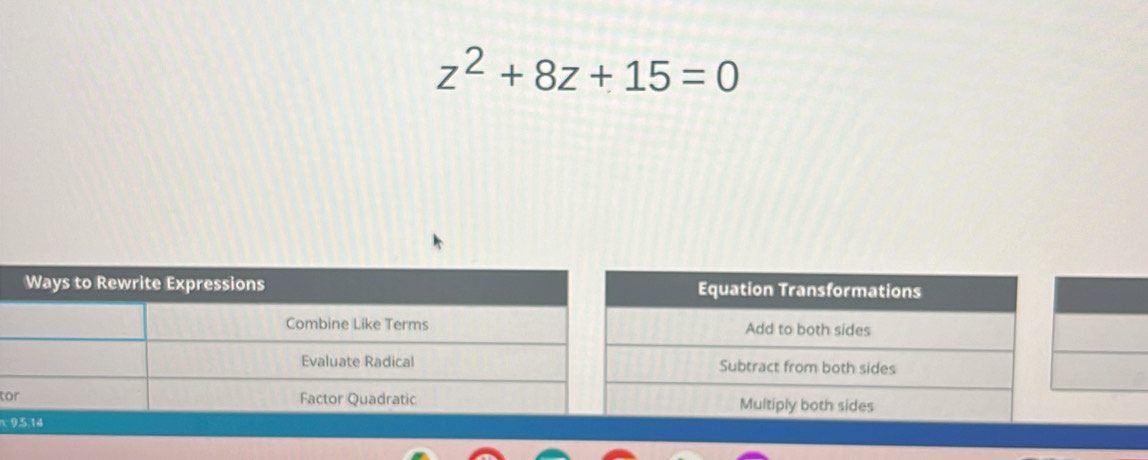 z^2+8z+15=0
to 
n