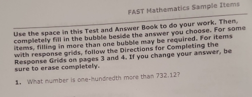 Solved: FAST Mathematics Sample Items Use the space in this Test and ...