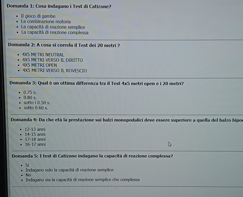 Risolto:Domanda 1: Cosa indagano i Test di Catizone? Il gioco di gambe ...
