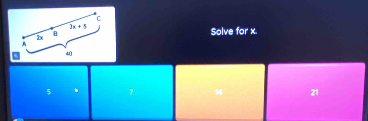 Solve for x.
5 1 14 21