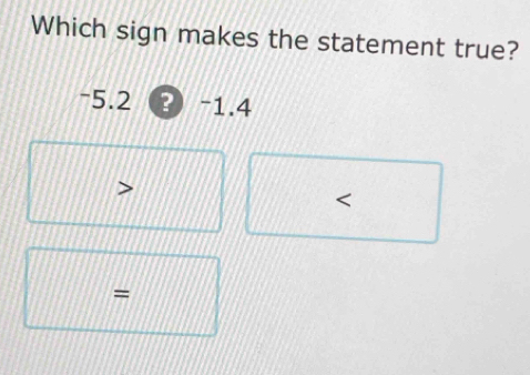 Which sign makes the statement true?
-5.2 ③ -1.4

=