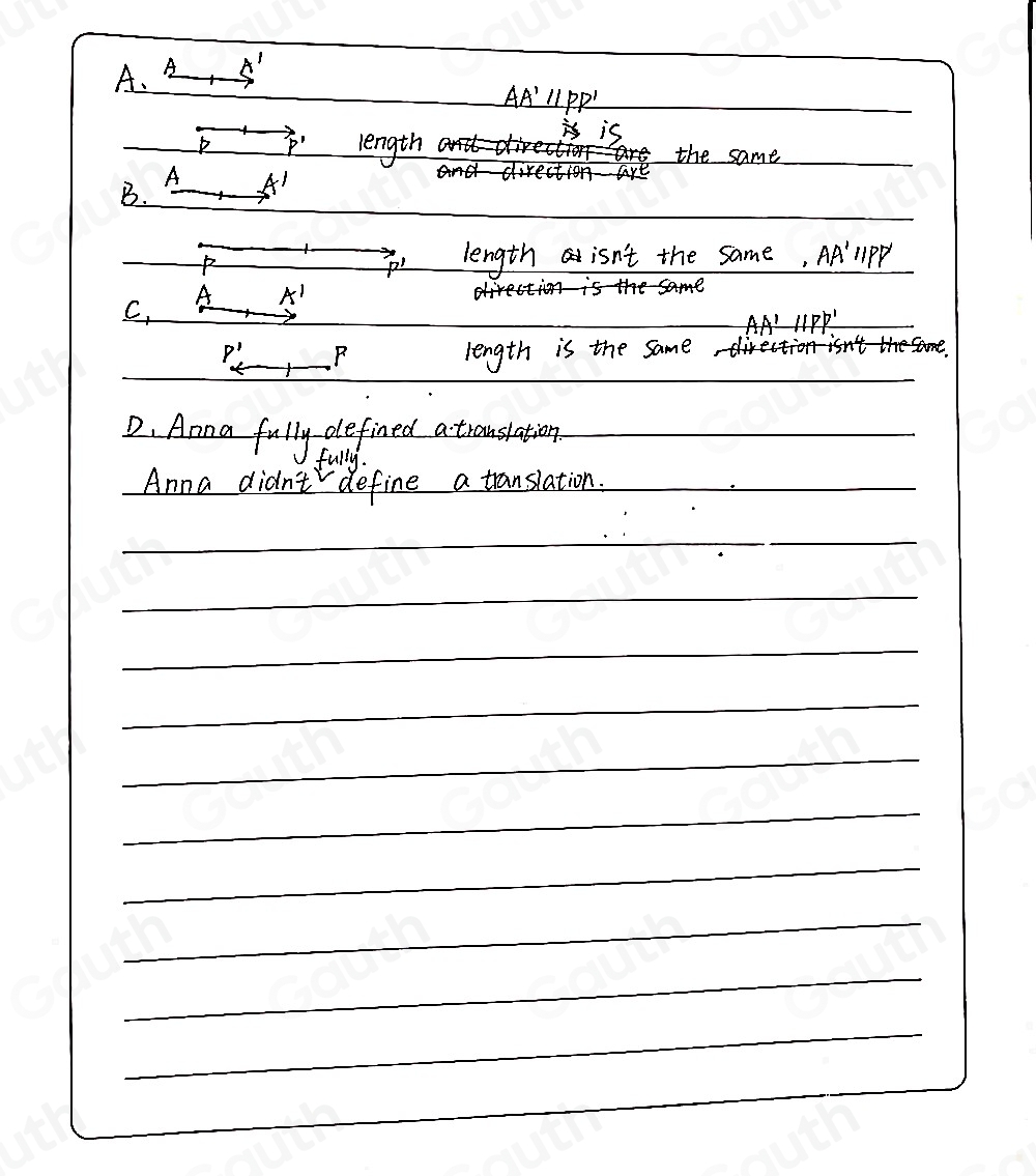 Solved: Anna tried to define a translation. Point A maps to point A ...