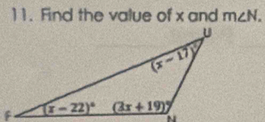 Find the value of x and m∠ N.