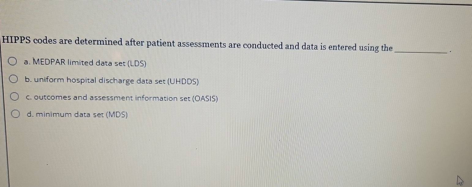 Solved: HIPPS codes are determined after patient assessments are ...