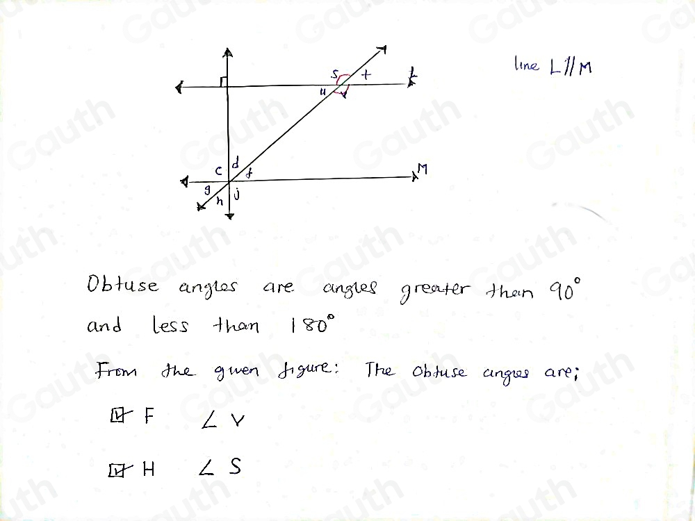 Solved: Lines L and M are parallel. Determine which of the lettered ...