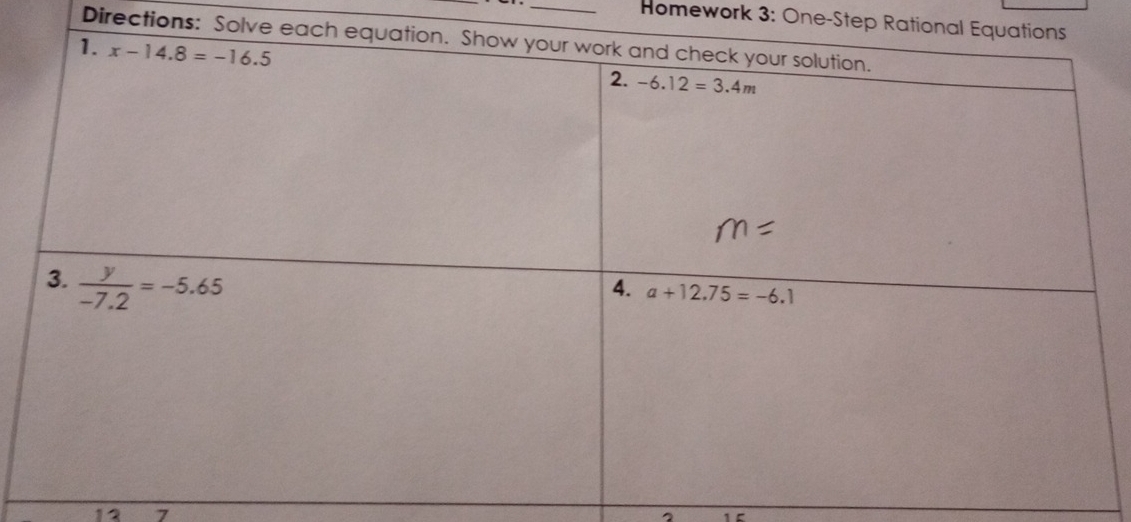 Homework 3: One-Step Ratio
Directions: Solve