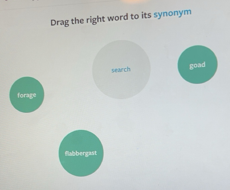 Solved: Drag the right word to its synonym search goad forage ...