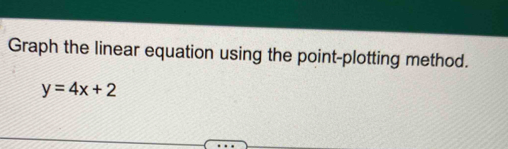Graph the linear equation using the point-plotting method.
y=4x+2