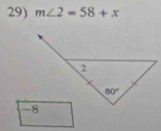 m∠ 2=58+x