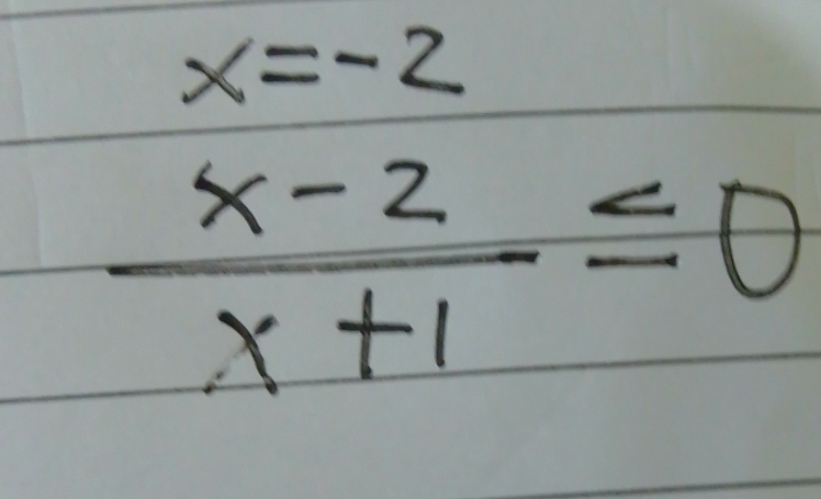 x=-2
 (x-2)/x+1 ≤ 0