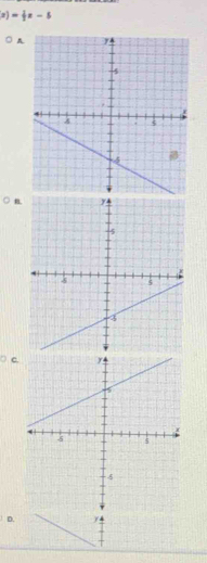 x)= 1/2 x-5
A
B.
) c.
D. )