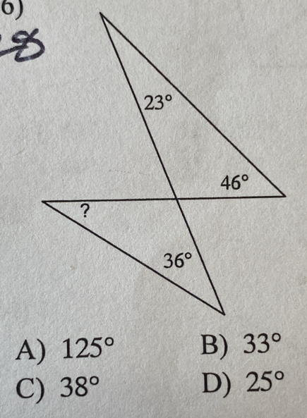 A)
C) 38° D) 25°