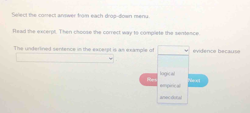 Solved: Select the correct answer from each drop-down menu. Read the ...