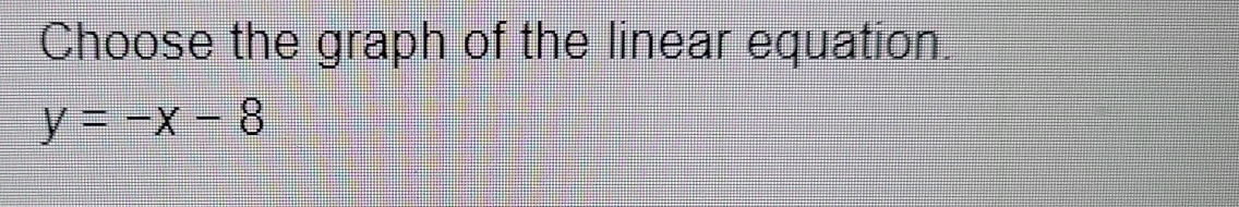 Choose the graph of the linear equation.
y=-x-8