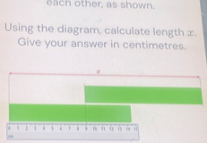 each other, as shown. 
Using the diagram, calculate length x. 
Give your answer in centimetres.
4 . 19 51 u