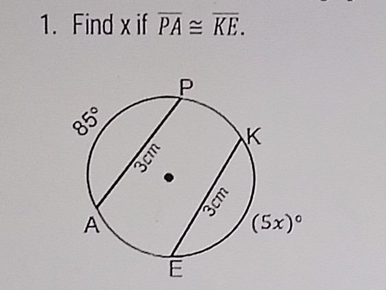 Find x if overline PA≌ overline KE.